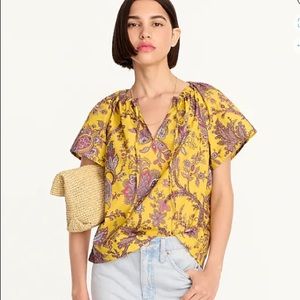 J Crew tie-neck cotton poplin top in Ratti® golden paisley